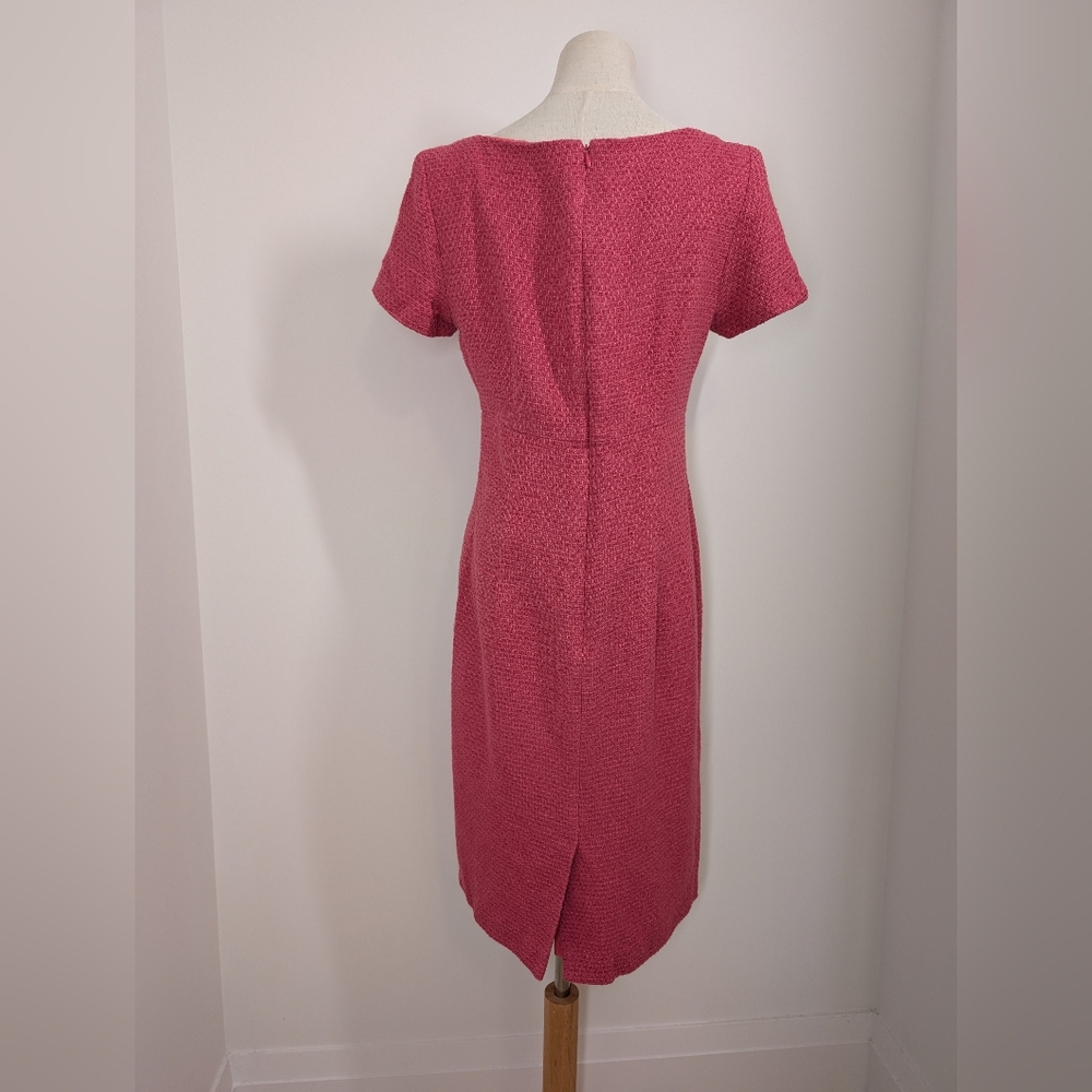 Elegant Pink Tweed Short Sleeve Knee Length Dress - Picture 5 of 15